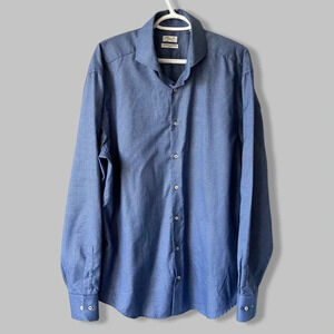 Linea In Blue Non Iron Slim Fit  Button Down Shirt Made in Italy